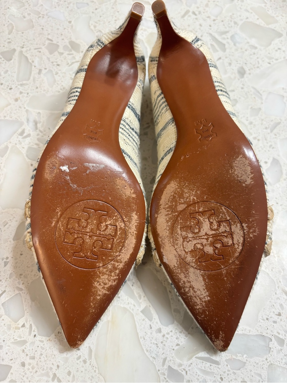 Tory Burch Beige Striped Raffia Pointed-Toe Flats - Picture 11 of 12